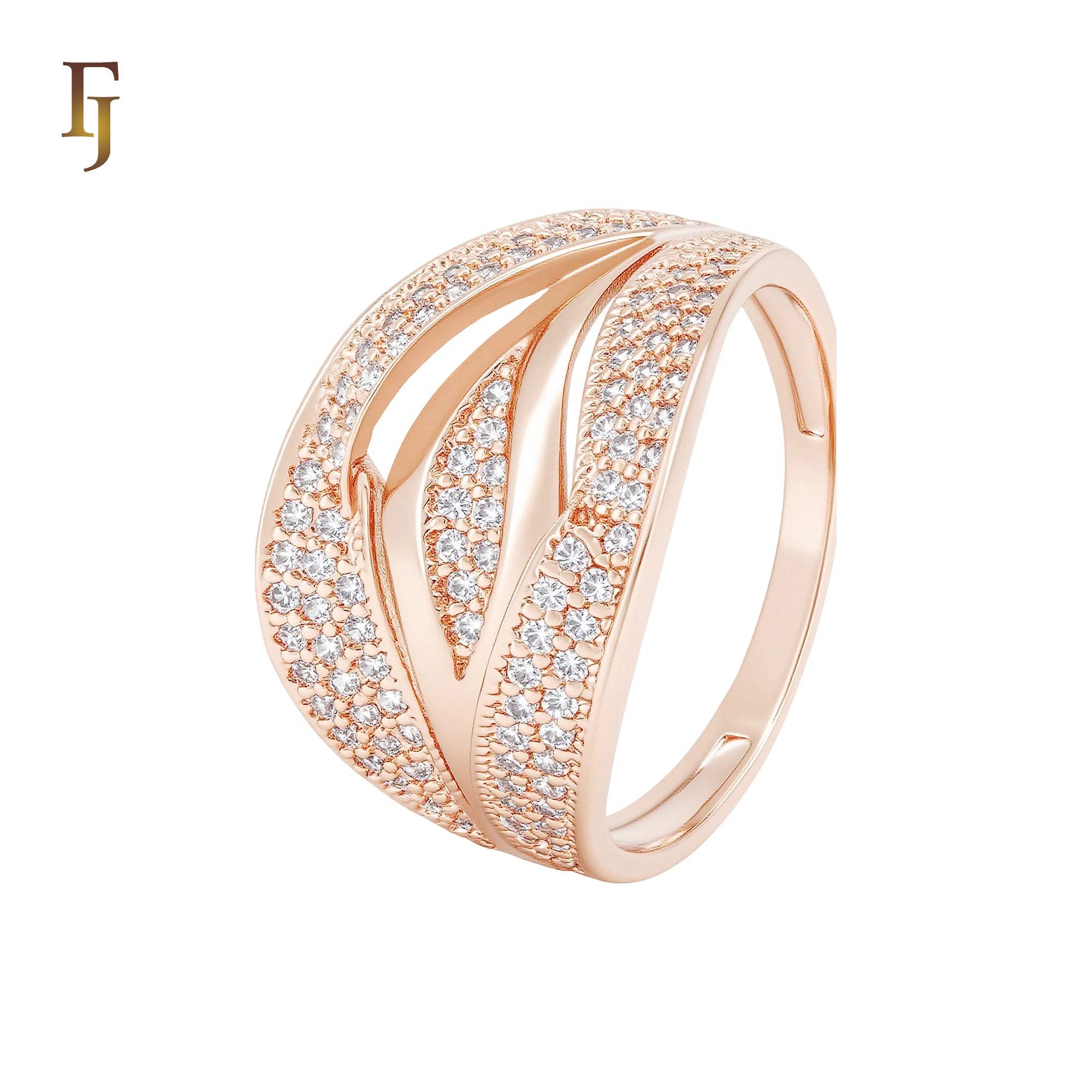 Cluster paved white CZs Wide 14K Gold Fashion Rings