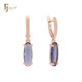 Long Oval Solitaire Colorful CZ Rose Gold Russian Lock Earrings