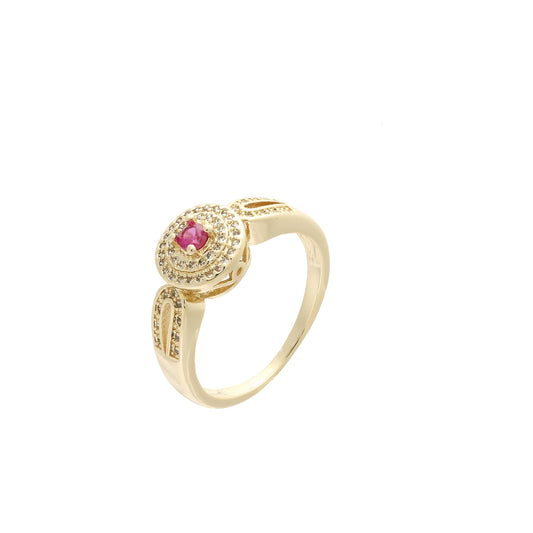 Anéis de auréola de pedra vermelha em ouro 14K, cores banhadas a ouro rosa