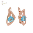 Triangular geometric solitaire triangular cut lake blue CZ Rose Gold Russian Lock Earrings