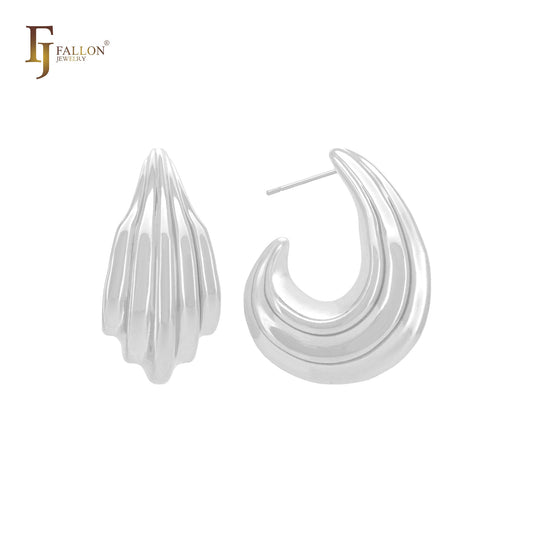 Hook of five rows shaped C Hoop 14K Gold, Rose Gold, White Gold Stud Earrings