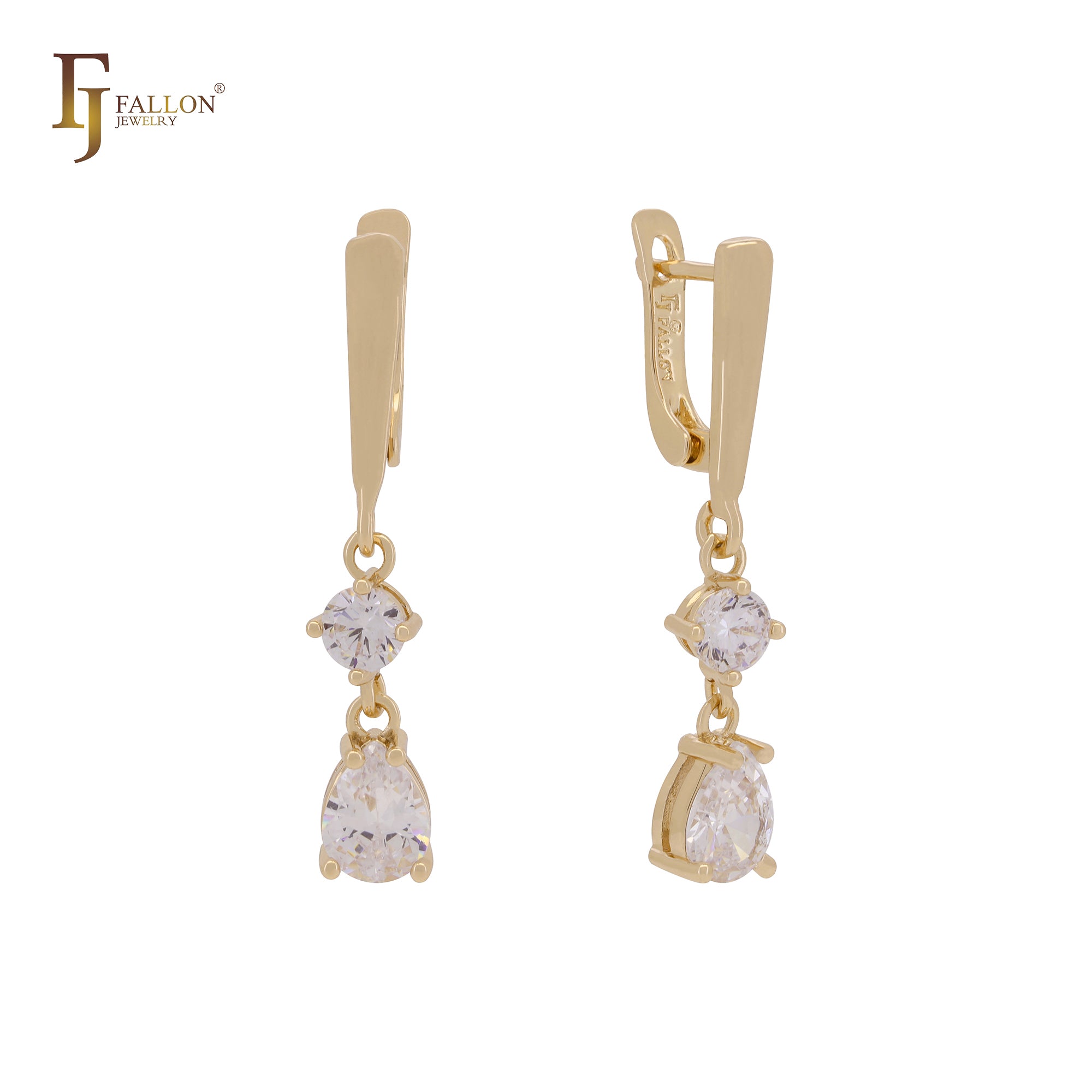 Double drop white CZs of Rose Gold Russian Lock Earrings