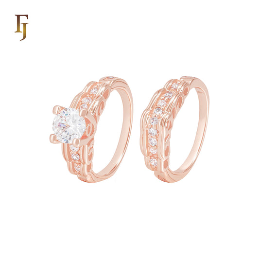 Cluster white CZs Rose Gold Wedding Set Rings