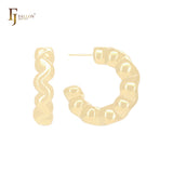 Zigzag buggle s shaped C hoop 14K Gold, Rose Gold, White Gold Stud Earrings