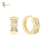 Ribbon buckled up white CZs 14K Gold Huggie Earrings