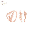 Conjunto elegante de joias de ouro rosa com filigrana trançada e anéis