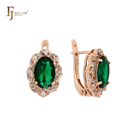Rose Gold two tone earrings with Lake Blue stone