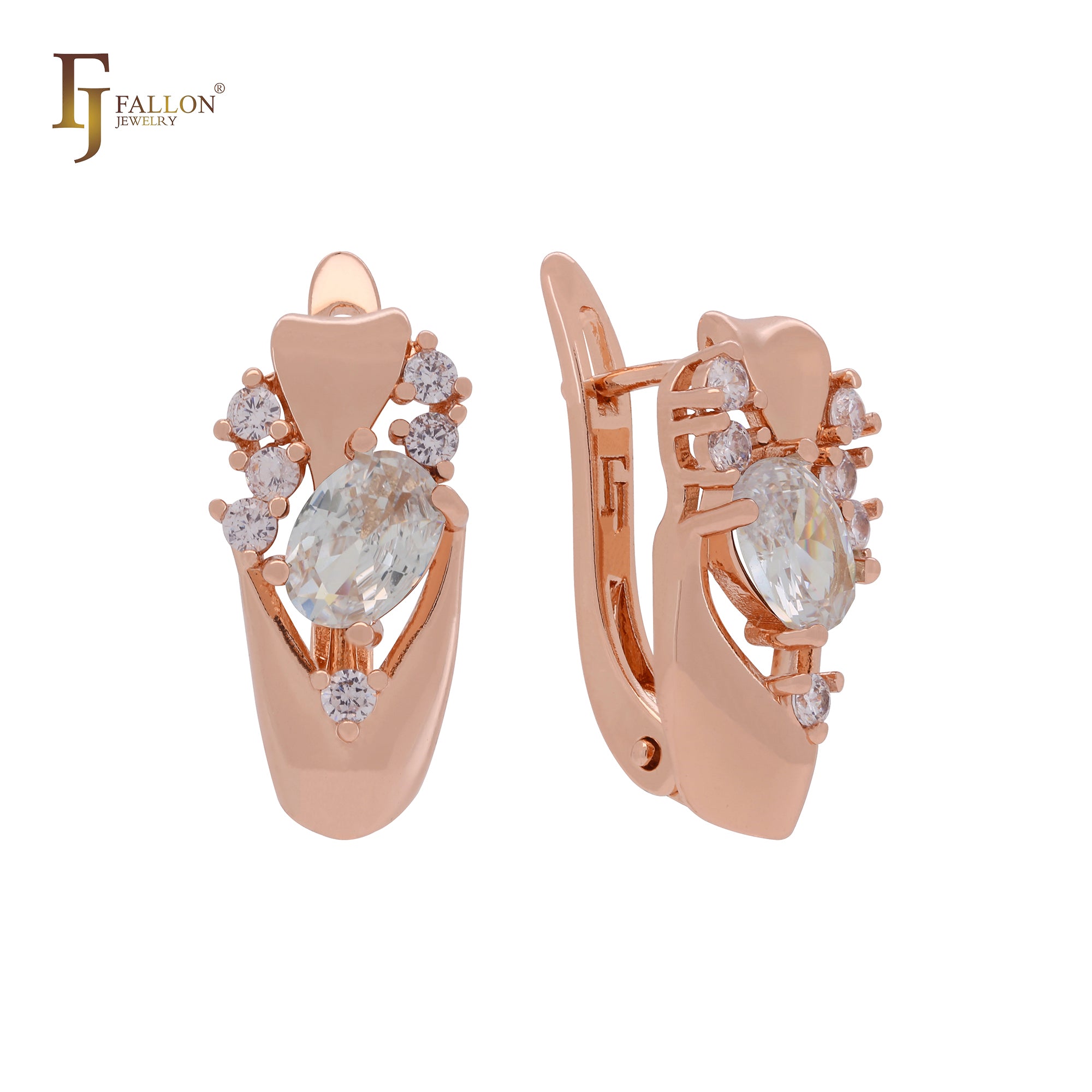 Luxurious white, emerald or coffee CZs Rose Gold Russian Lock Earrings