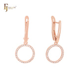Circular of white CZs drop Rose Gold Russian Lock Earrings