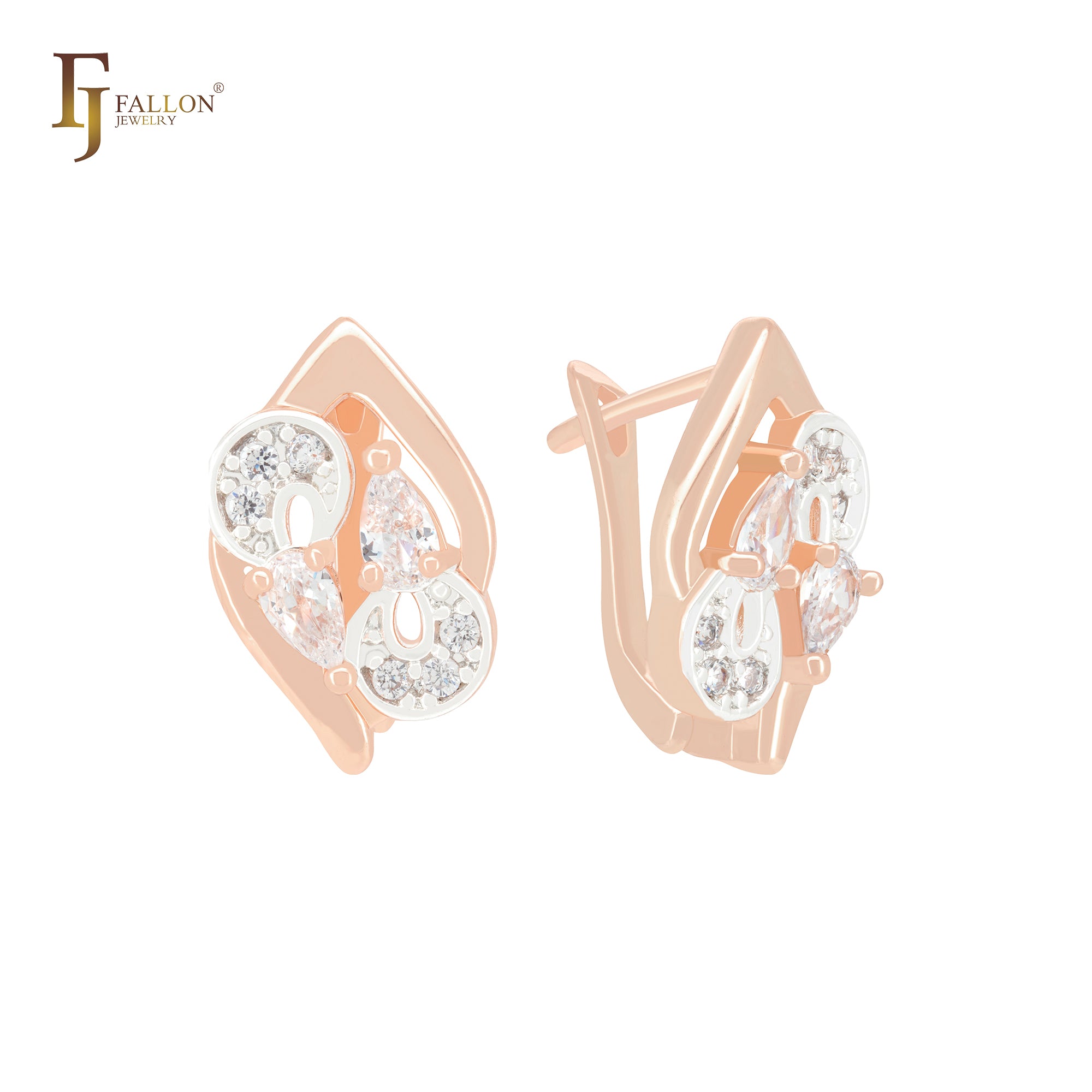 Cluster White CZs Rose Gold two tone Clip-On Earrings