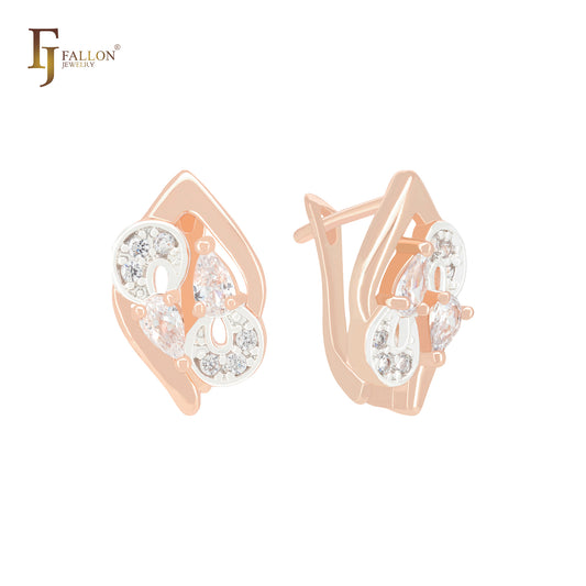 Cluster White CZs Rose Gold two tone Clip-On Earrings