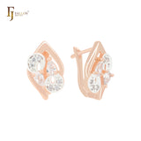 Cluster White CZs Rose Gold two tone Clip-On Earrings