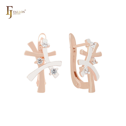 Knot of white CZs Rose Gold two tone Clip-On Earrings