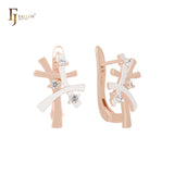 Knot of white CZs Rose Gold two tone Clip-On Earrings