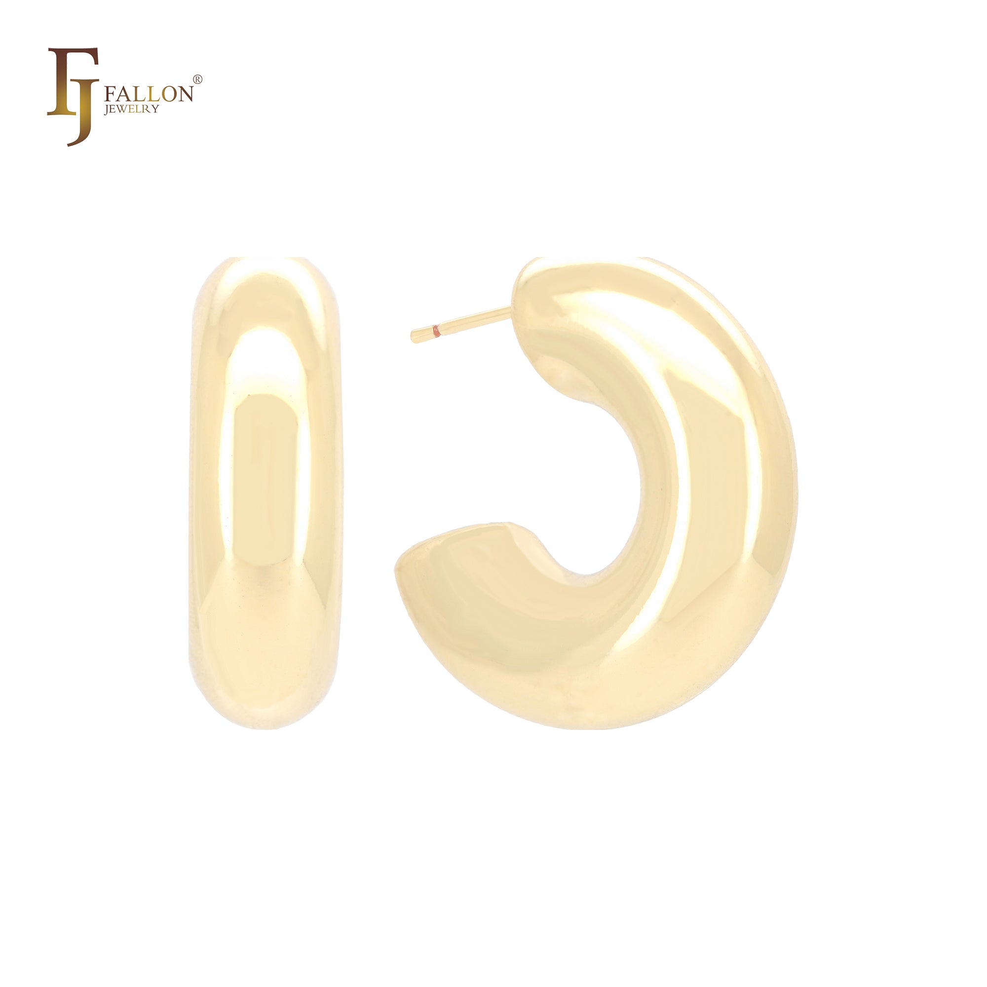 Pendientes de aro gruesos y brillantes en forma de C de oro de 14 quilates, oro rosa y oro blanco.