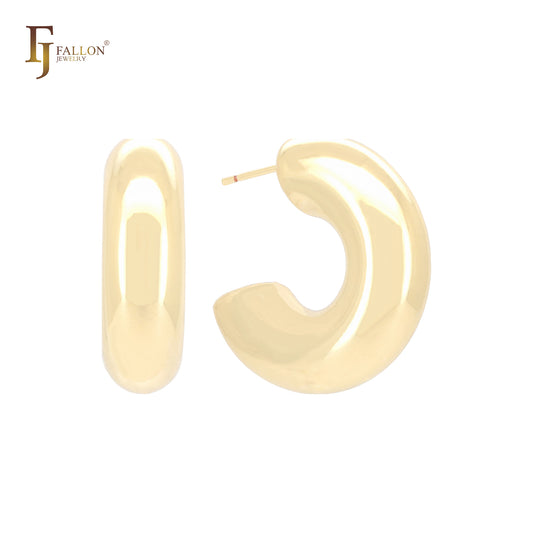 Pendientes de aro gruesos y brillantes en forma de C de oro de 14 quilates, oro rosa y oro blanco.