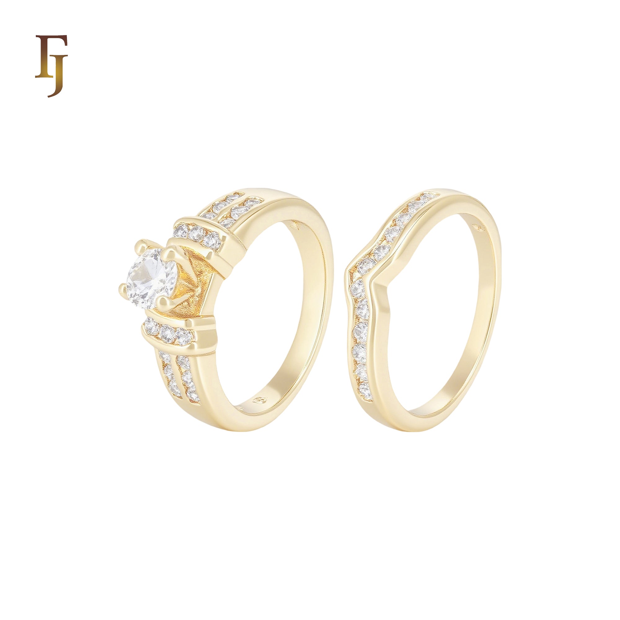 Cluster white CZs 14K Gold Wedding Set Rings