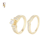 Cluster white CZs 14K Gold Wedding Set Rings