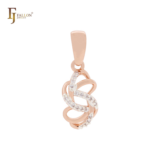 Spinning Ribbons interlocking white CZs Rose Gold two tone Pendant