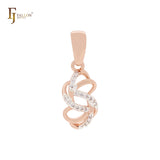 Colgante de oro rosa de dos tonos con circonitas blancas entrelazadas y cintas giratorias