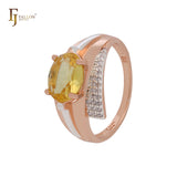 Anéis de moda em ouro rosa bicolor com zircônia cúbica oval gigante Halo verde-maçã com zircônias cúbicas brancas