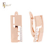 Squared white CZs Rose Gold two tone Russian Lock Earrings