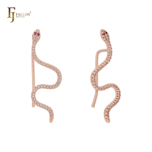 Long Snake of white CZs Rose Gold Crawler Earrings Ear Climbers