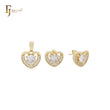 Kleines Schmuckset aus 14 Karat Gold mit weißem Zirkonia in Herzform, Anhänger und Ohrstecker