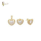 Kleines Schmuckset aus 14 Karat Gold mit weißem Zirkonia in Herzform, Anhänger und Ohrstecker