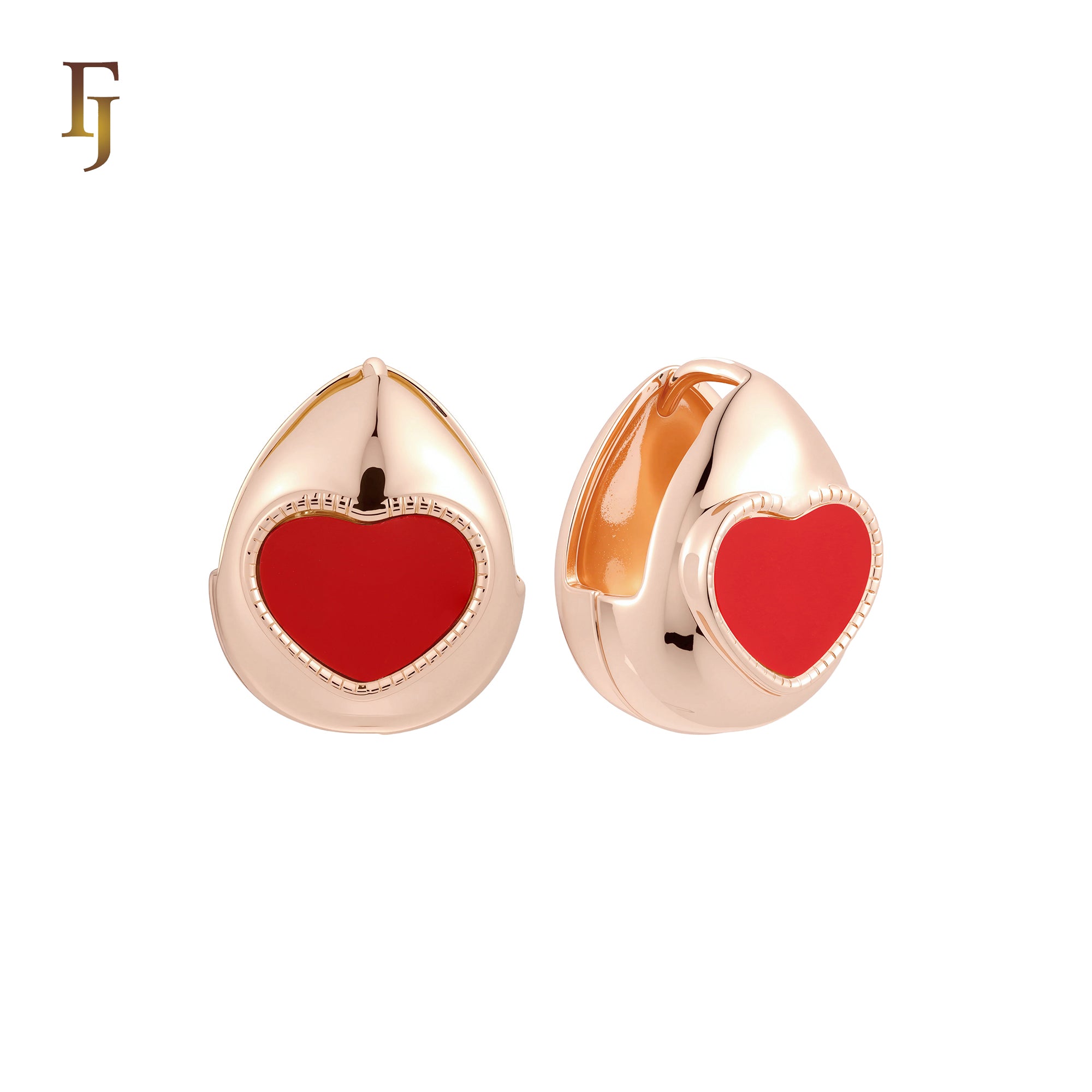 Heart of Black or white onyx Basket drop shaped 14K Gold Huggie Earrings