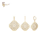 Achteckiges, schneeflockenförmiges, weißes Zirkonia-Schmuckset aus 14 Karat Gold mit Anhänger