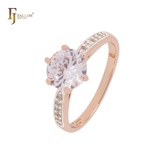 Elegantes anillos de compromiso de oro rosa en dos tonos con circonita cúbica blanca o violeta rosa.