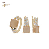 Solitär großer quadratischer Cabochon CZ Roségold, 14 Karat Gold zweifarbiges Schmuckset mit Ringen