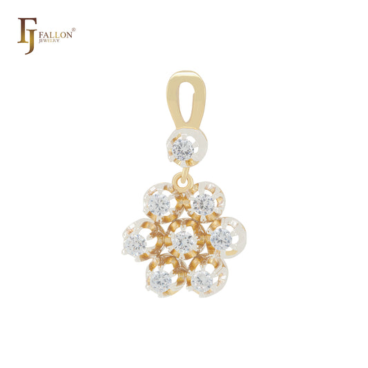 Cluster clawed White CZs Rose Gold, 14K Gold two tone Pendant