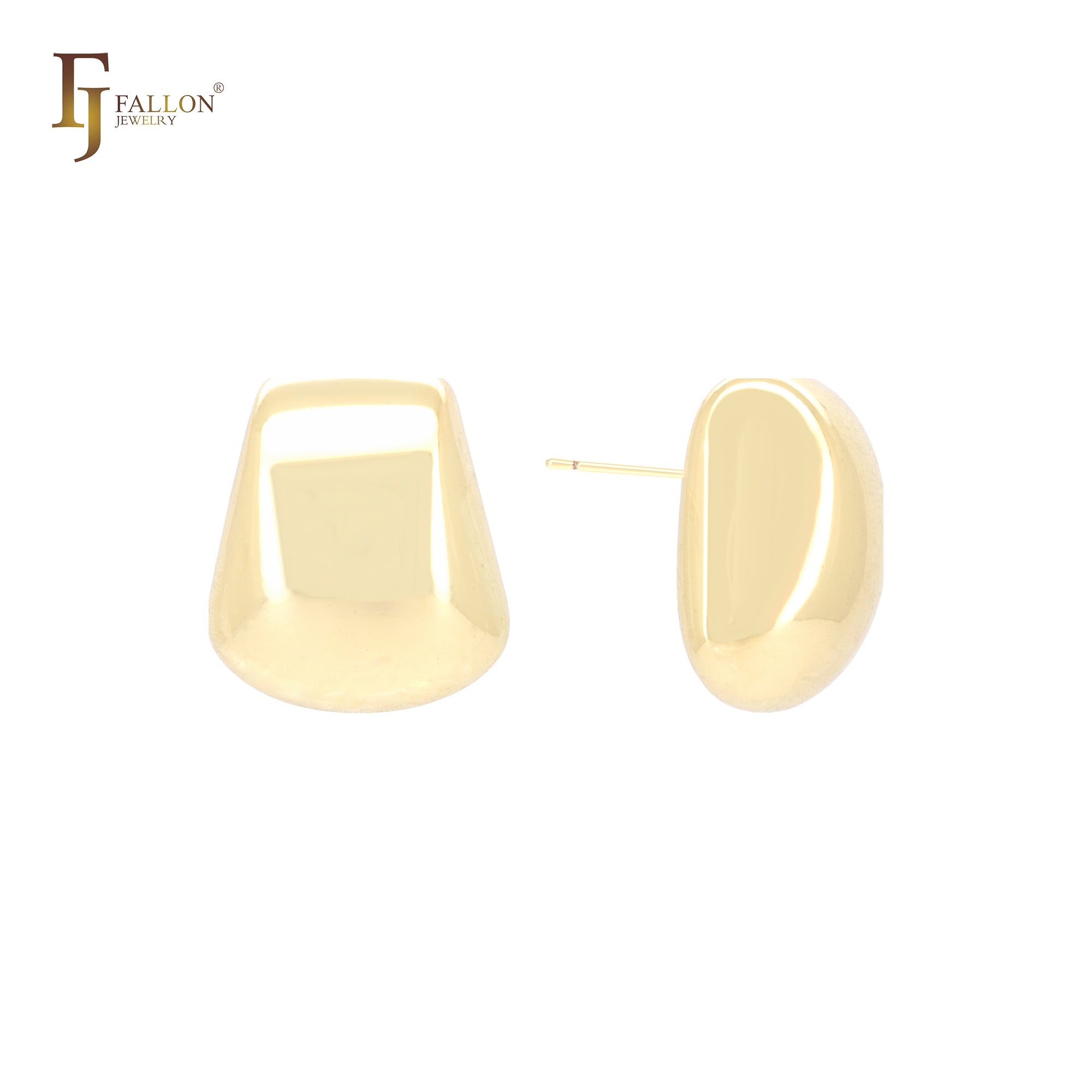 Brincos de pino brilhantes em formato de sino geométricos em ouro 14K, ouro rosa e ouro branco