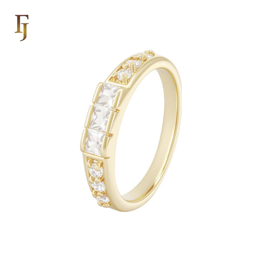 White CZs Baguette Rounded 14K Gold Wedding Set Engagement and Band Rings