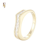 群镶白色方晶锆石 14K 金结婚戒指