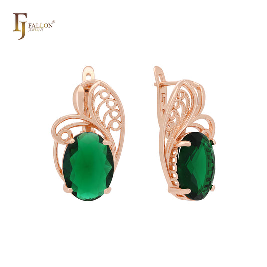 Solitaire Oval wide Colorful CZ Rose Gold Clip-On Earrings