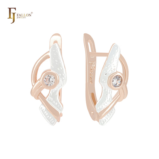 Wings of Angel white CZs Rose Gold two tone Clip-On Earrings