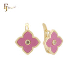 🔥 Lotus lucky white or black colorful clover Rose Gold Russian Lock Earrings
