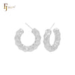 Rhombus textured shaped C Hoop 14K Gold, Rose Gold, White Gold Stud Earrings