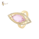 Solitaire Maruquise Colorful CZ Halo White CZs 14K Gold Open Fashion Rings