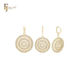 Halo en halo de circonitas blancas Conjunto de joyería de oro de 14 quilates con colgante