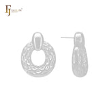 Marquise textured circle lock drop 14K Gold, Rose Gold, White Gold Stud Earrings