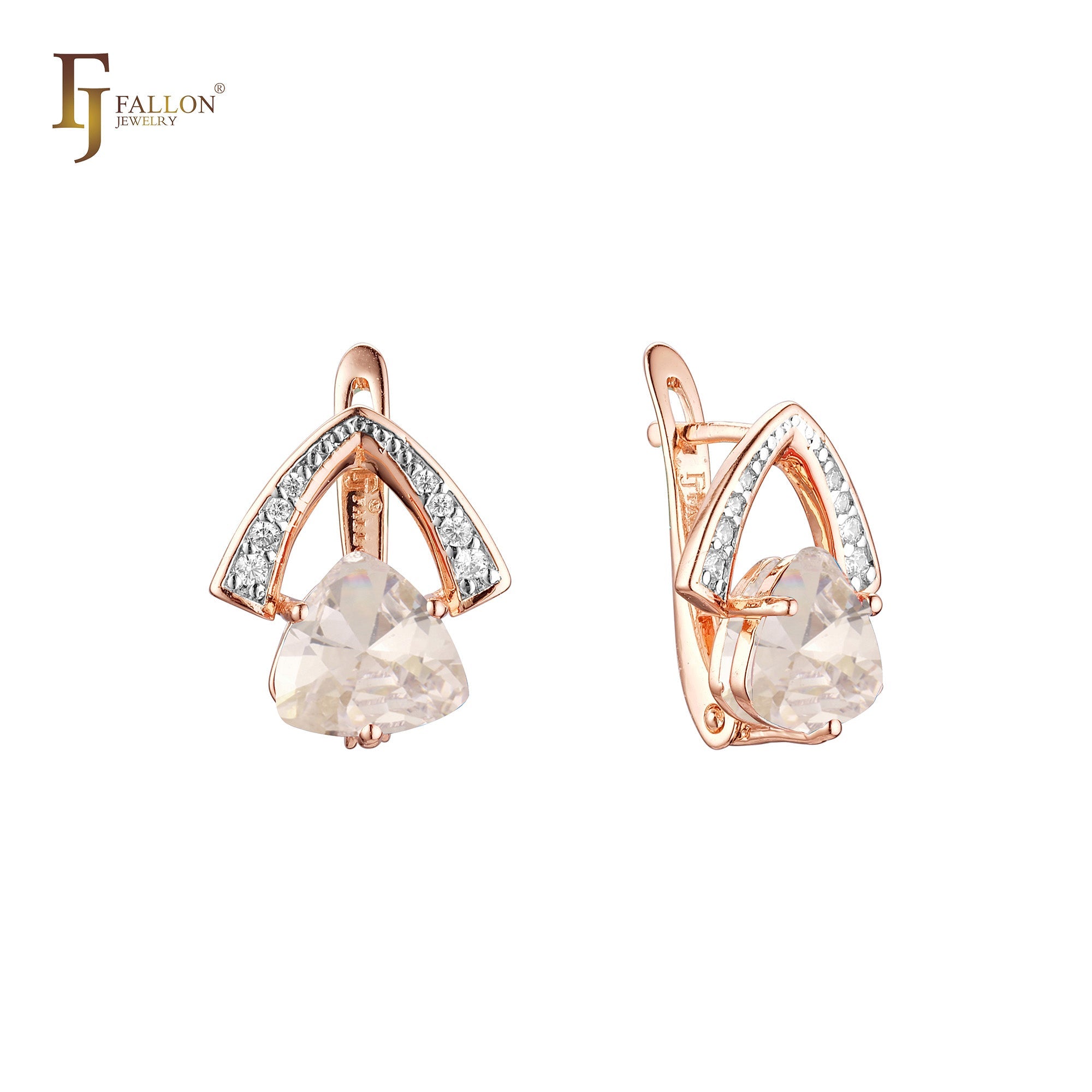 Solitaire big stone earrings in Rose Gold, two tone plating colors