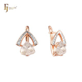 Solitaire big stone earrings in Rose Gold, two tone plating colors