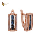 Double row of white CZs and baguette Colorful CZs Rose Gold Russian Lock Earrings