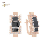 Triple baguette lake blue CZs cluster 14K Gold, Rose Gold Russian Lock Earrings