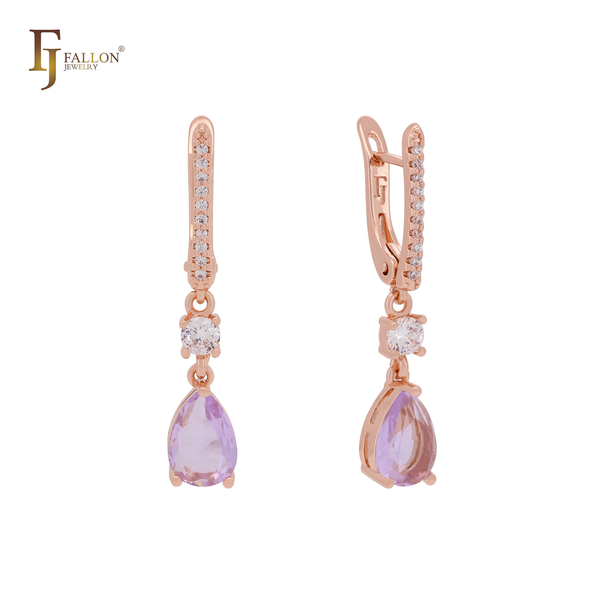 Elegant solitaire drop CZs Rose Gold Russian Lock Earrings