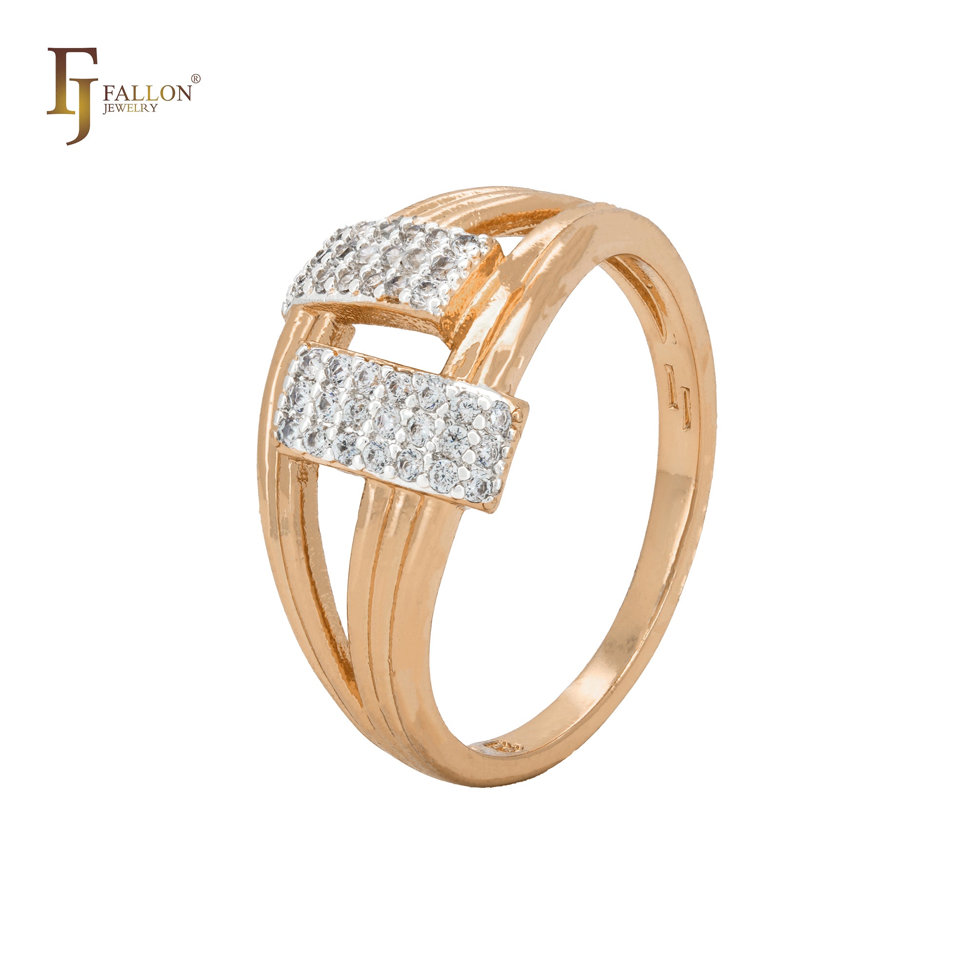 Anillos de moda geométricos de dos tonos en oro rosa con circonitas blancas